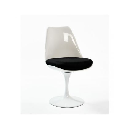 Silla Tulip Blanca Asiento Negro, Moderna 53 cm