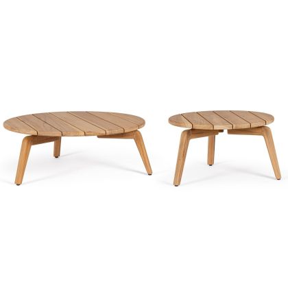 Set 2 mesa centro exterior nórdica en madera de teca natural con sobre de listones.