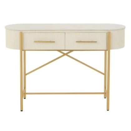 Consola Blanco Dorado Metal, 121 Cm