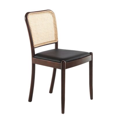 Silla Ratán Símil Piel Negro Madera Nogal, 48 Cm