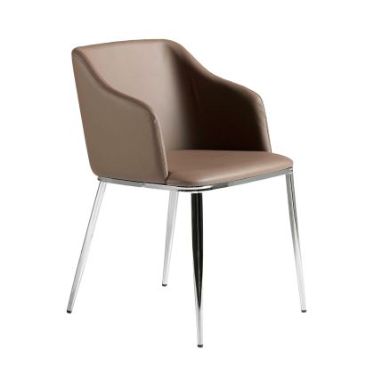 Silla Símil Piel Marrón Acero Cromado, 51 Cm