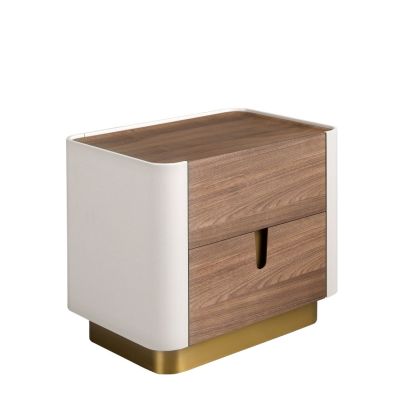Mesita de Noche Chapa Nogal Mdf Beige Acero Dorado, 60 Cm