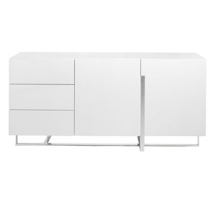 Aparador Blanco Base Acero Cromado, 180 Cm