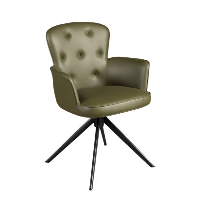 Silla Giratoria Símil Piel Verde Oscuro Acero, 60 Cm