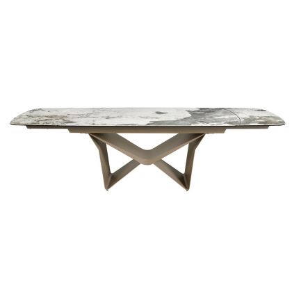 Mesa Comedor Extensible Mármol Porcelánico Acero Color Champagne, 200/300 Cm