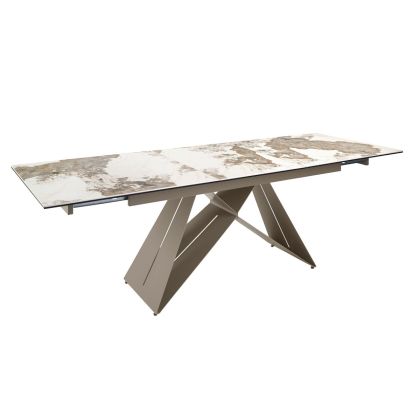 Mesa Comedor Extensible Mármol Porcelánico Acero Color Champagne, 180/240 Cm