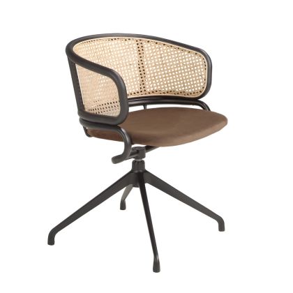 Silla Giratoria Ratán Terciopelo Marrón, 56 Cm
