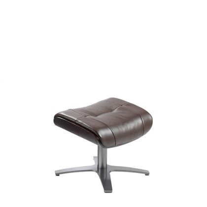 Chocolate Brown Leather Pouf Stainless Steel, 39 Cm
