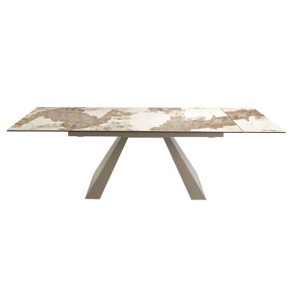 Mesa Comedor Extensible Mármol Porcelánico Acero Color Champagne, 180/260 Cm