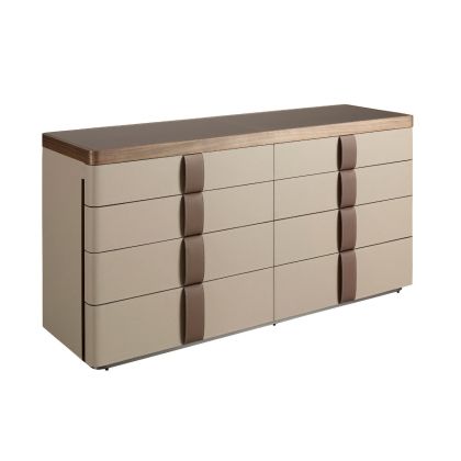 Cómoda Chapa Nogal Cristal Fumé Acero Pulido, 160 Cm