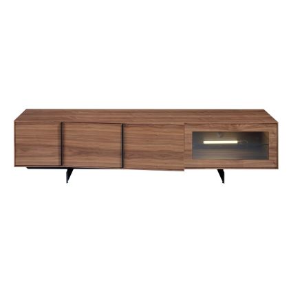 Mueble TV con Iluminación Interior Nogal Acero Negro, 180 Cm