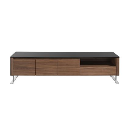 Mueble TV Nogal Acero Cromado Cristal Negro, 200 Cm