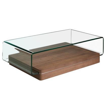Mesa Centro Rectangular Cristal Templado Nogal, 120 Cm