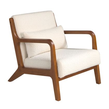 Sillón Tejido Blanco Madera Nogal, 68 Cm