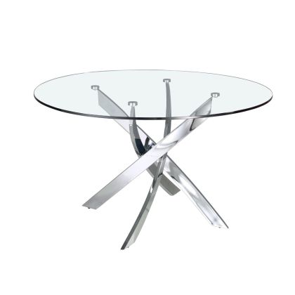 Tempered Glass Chrome-Plated Steel Dining Table
