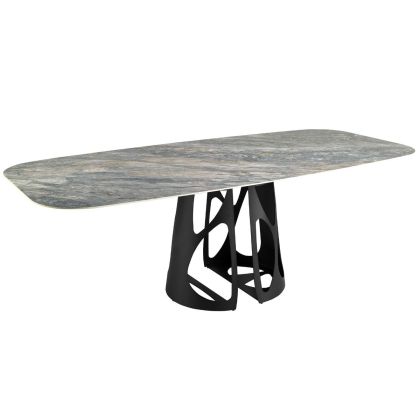 Mesa Comedor Ovalada Mármol Porcelánico Acero Negro, Ø238 Cm