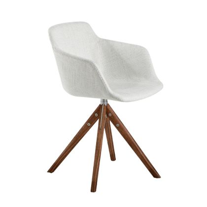 Silla Giratoria Tela Beige Madera Color Nogal, 58 Cm