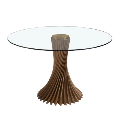 Mesa Comedor Redonda Cristal Templado Nogal, Ø130 Cm