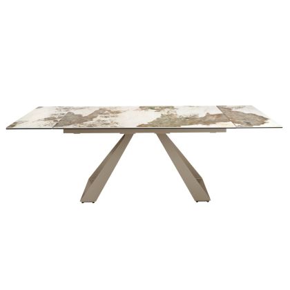 Mesa Comedor Extensible Rectangular Mármol Porcelánico Acero Color Champagne, 160/240 Cm