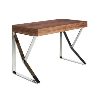 Escritorio Nogal Patas Acero Cromado, 120 Cm