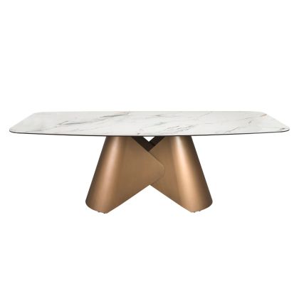 Mesa Comedor Ovalada Mármol Porcelánico Acero, 240 Cm