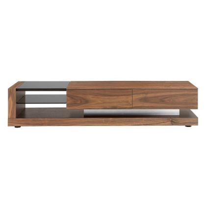 Mueble TV Nogal Acero Cristal Negro, 200 Cm
