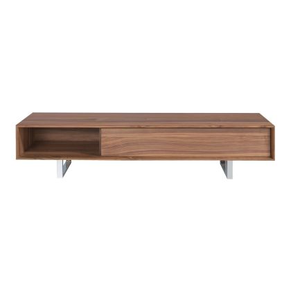 Mueble TV 1 Cajón Madera Nogal y Acero Cromado, 180 Cm