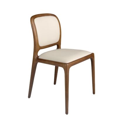Silla Símil Piel Color Crema Madera Color Nogal, 51 Cm