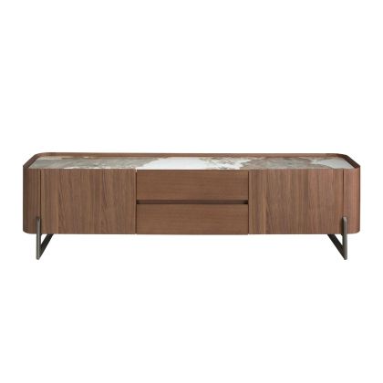 Mueble TV Nogal Mármol Porcelánico Acero, 200 Cm