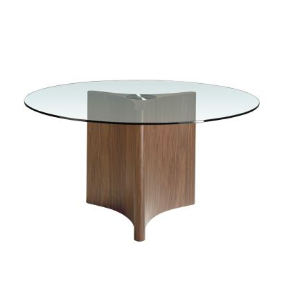 Mesa Comedor Redonda Cristal Templado Base Nogal, Ø150 Cm