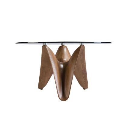 Mesa Comedor Redonda Cristal Templado Patas Nogal, Ø150 Cm