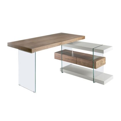 Escritorio Gris Cristal Templado Nogal, 140 Cm