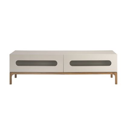 Mueble TV Gris Patas Madera Nogal Iluminación Interior, 180 Cm