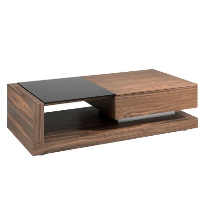 Mesa Centro Rectangular Cristal Negro Nogal, 130 Cm