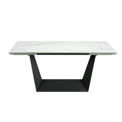 Mesa Comedor Extensible Mármol Blanco Porcelánico Acero Negro, 180/270 Cm
