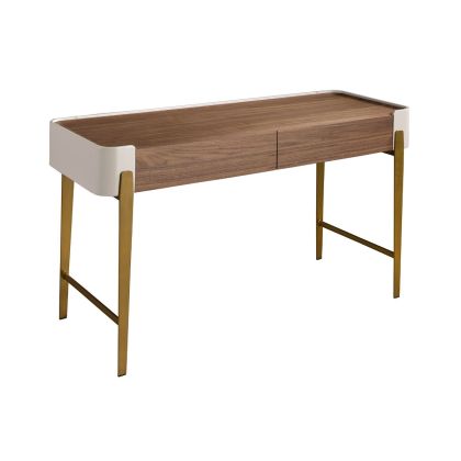 Escritorio Nogal Beige Acero Pulido Dorado, 140 Cm