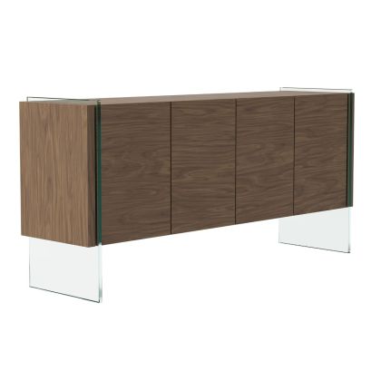 Aparador 4 Puertas Nogal Patas Cristal Templado, 170 Cm