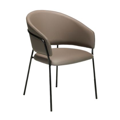 Silla Símil Piel Color Visón Oscuro Acero, 57 Cm