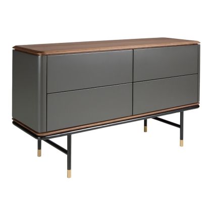 Cómoda Chapa Nogal MDF Gris Oscuro Acero Negro, 140 Cm