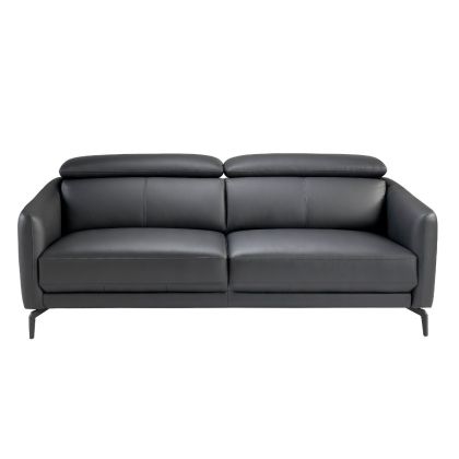 3-Seater Black Leather Sofa, 223 Cm
