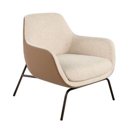 Sillón Tela Crema Símil Piel Marrón, 77 Cm