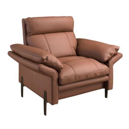 Sillón Tapizado Piel Marrón Acero, 110 Cm