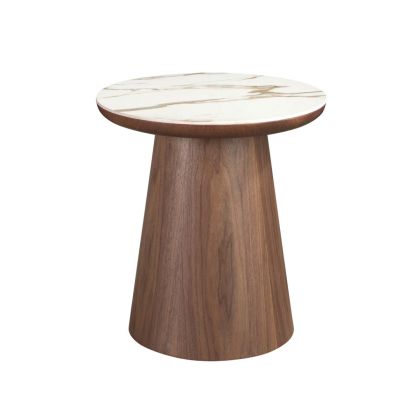 Mesa Auxiliar Redonda Mármol Porcelánico Nogal, 50 Cm