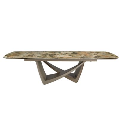 Mesa Comedor Extensible Mármol Porcelánico Acero Taupé Metalizado, 200/300 Cm
