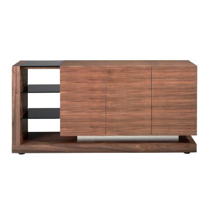 Aparador Nogal Acero Cristal Negro, 170 Cm