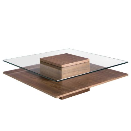Mesa Centro Cuadrada Cristal Templado Nogal