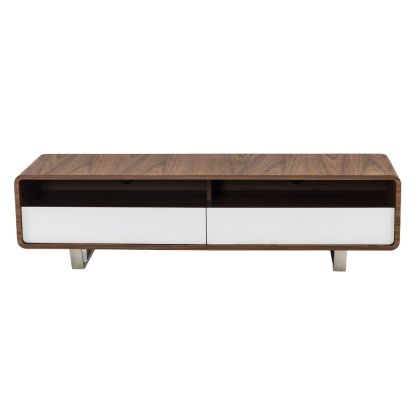 Mueble TV Madera Blanco Nogal Acero Cromado, 150 Cm