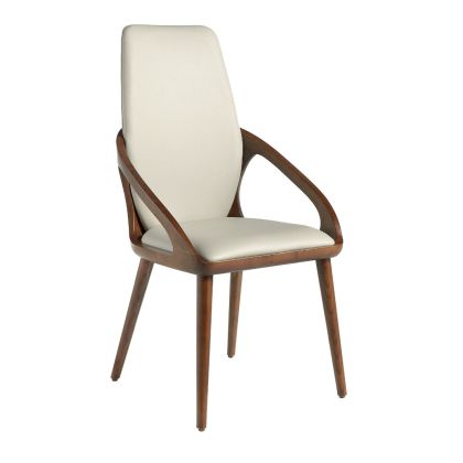 Silla Polipiel Color Crema Madera Nogal, 52 Cm