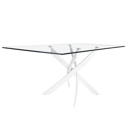 Mesa Comedor Rectangular Cristal Templado Acero Blanco