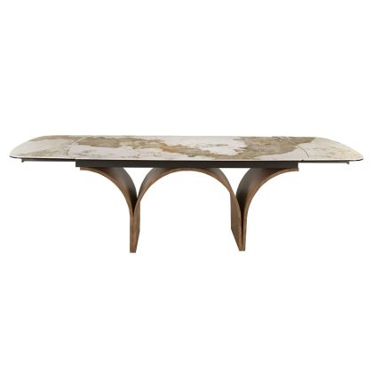 Mesa Comedor Extensible Mármol Porcelánico Acero Efecto Nogal, 180/260 Cm